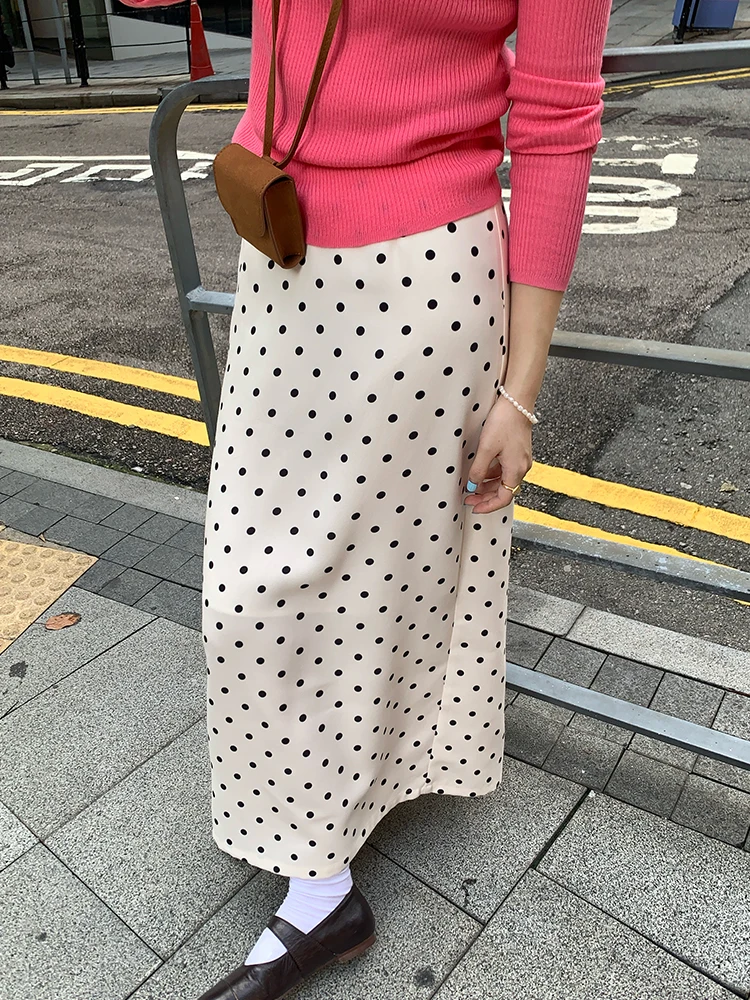 Polka Dot Halter Neck  Dress Women's Slim Fit A-Line Skirt Korean Style Summer Long Skirt Versatile Ladies Midi Skirt