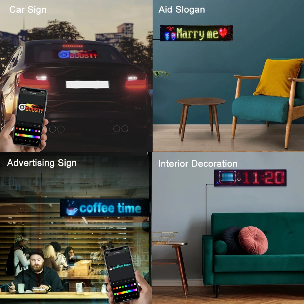 LED Matrix แผงรถด้านหลังจอแสดงผลหน้าจอแบบยืดหยุ่น Night Light DIY USB Bluetooth App Control สําหรับรถ Store โรงแรมบาร์