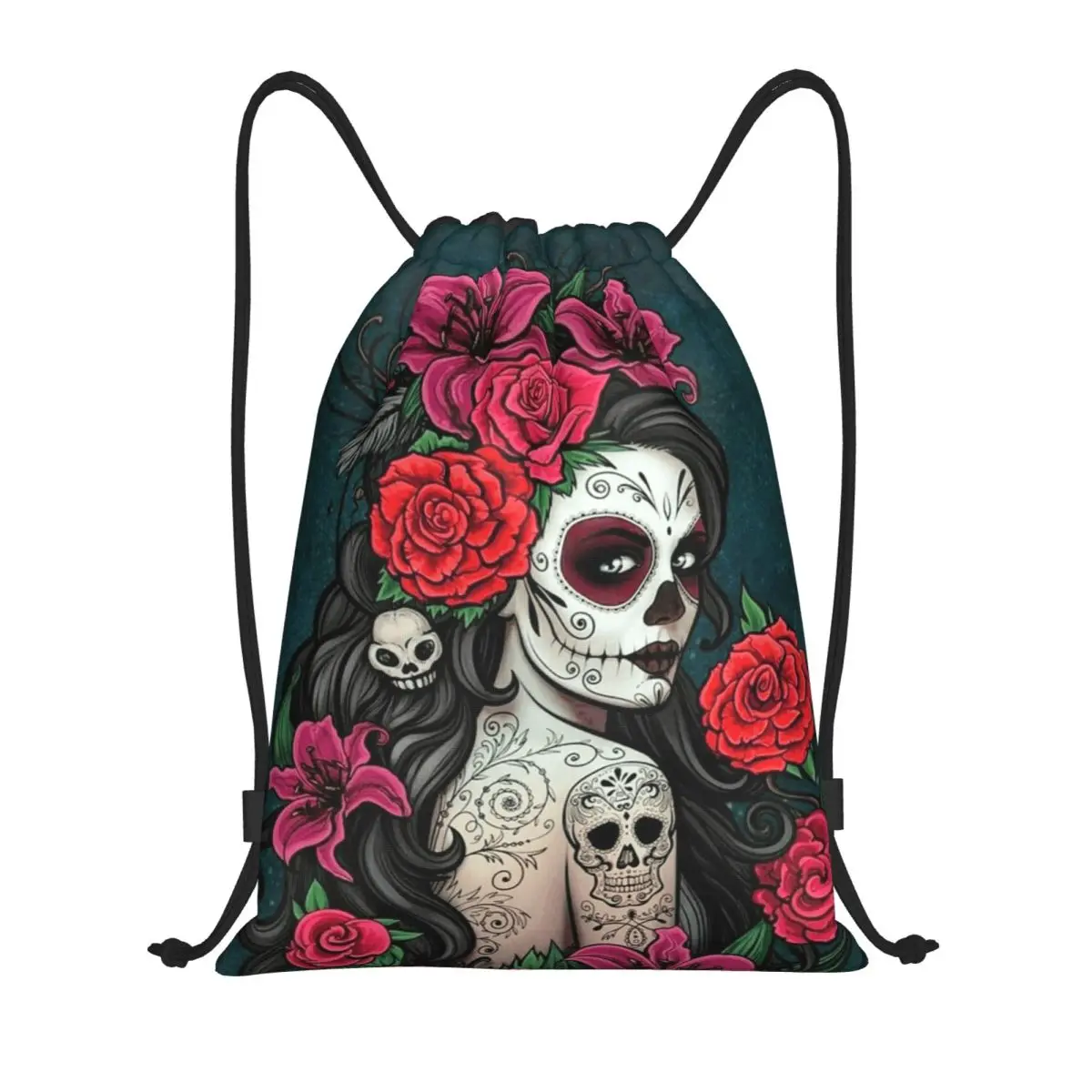 

Day Of The Dead Sugar Skull Drawstring Backpack Sports Gym Bag for Men Women Mexican Girl Shopping Sackpack