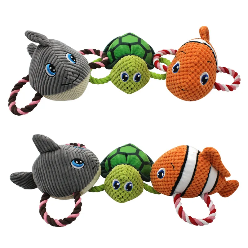 Dog Chewing Toy Cute Shark Toy Filling Squeaky Animal Plush Turtle Training Chewing Toy Pet Supplies