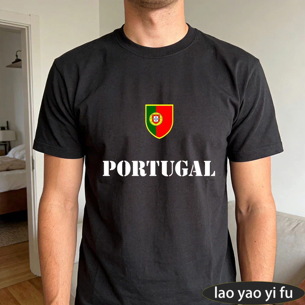Portugal Soccer Graphic TShirt Men Summer Cotton Short Sleeve Shield Flag Soccer Fan Soccer Party Supplies Casual Daily Wear