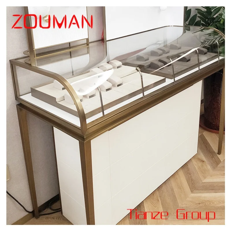 Custom , GAOGLE Jewelry Shop Decoration Design Lockable Glass Vitrine Showcase Display Cabinet