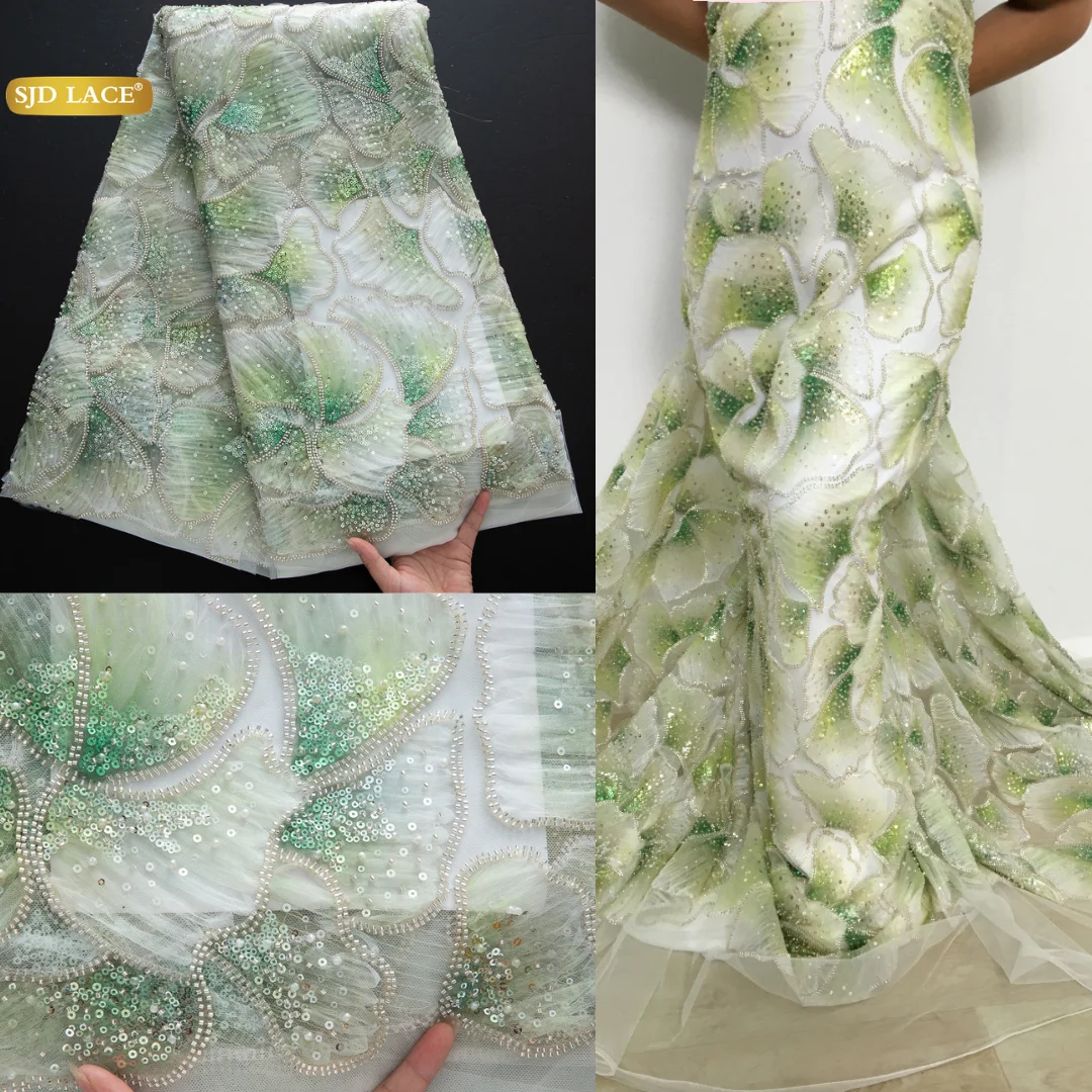 

SJD LACE Luxury Nigerian Beads Mesh Lace Fabrics 2025 New African French Beaded Net Lace for Sewing Women Evening Dress Sew 4455