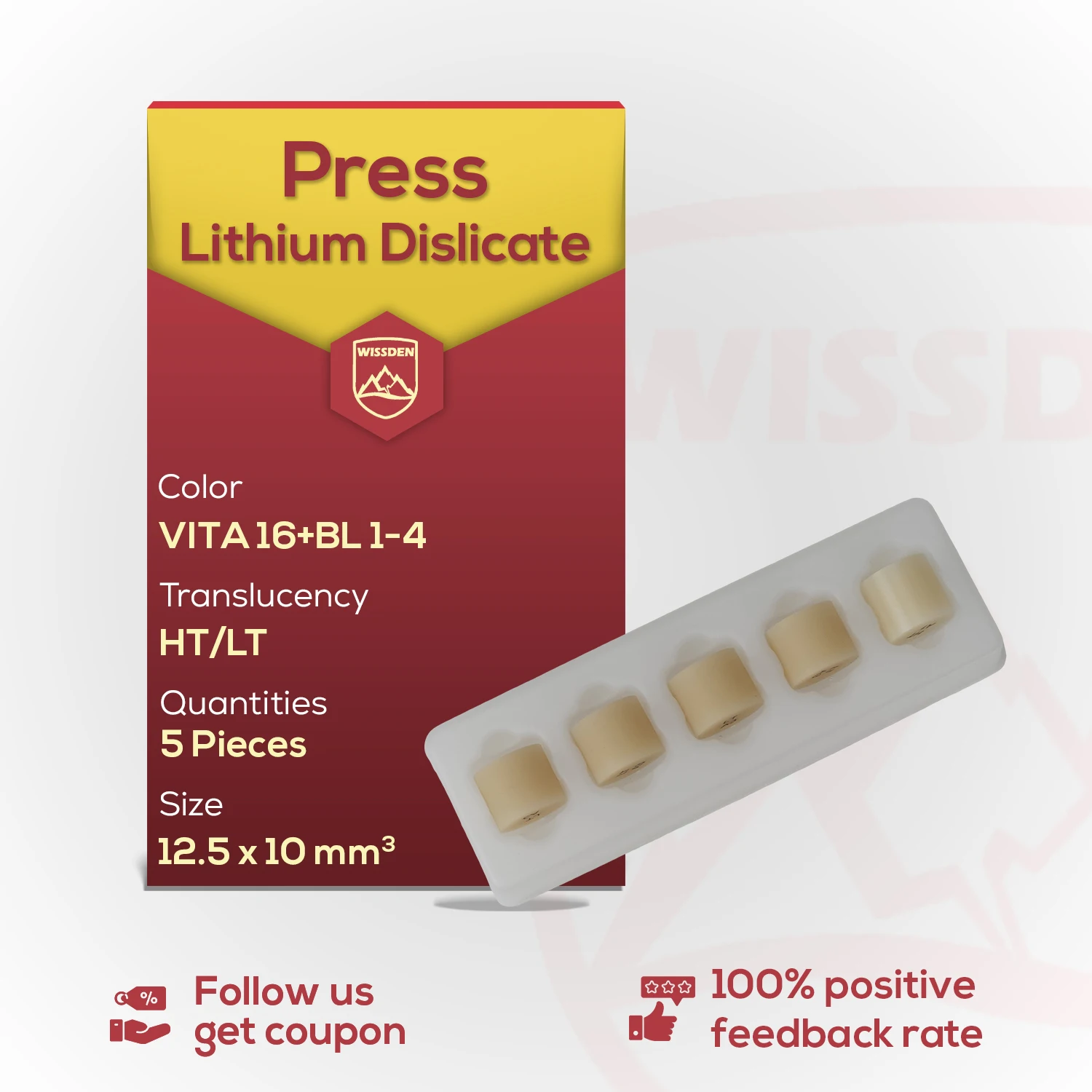 Wissden 5 Pieces Press Dental Glass Ceramic Press Lithium Disilicate Ingots Dental Lab Materials