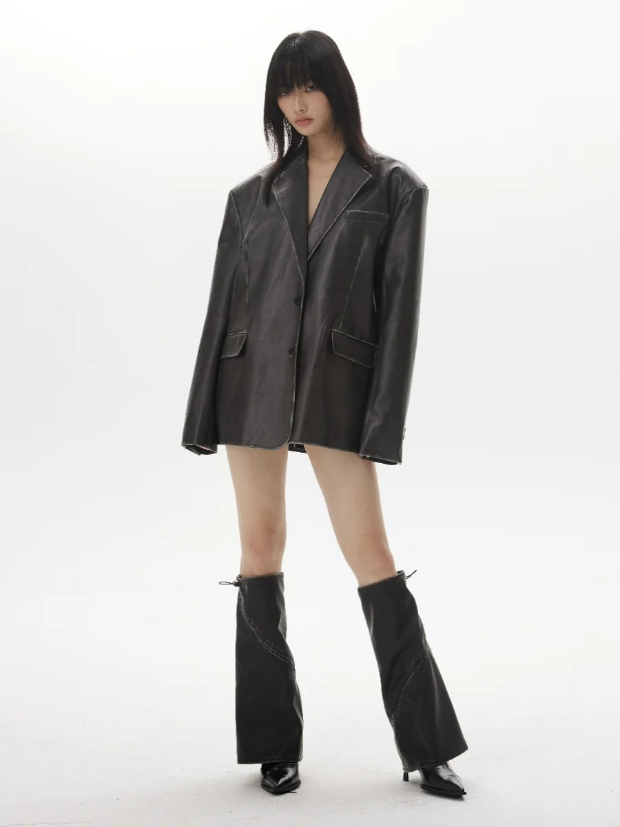 TheLight officiële dames vintage taille lederen Jaet rits kraag PU lederen broek herfst winter nieuwe Sle Faion dames