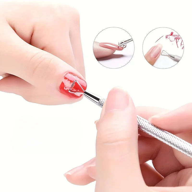 الفولاذ المقاوم للصدأ مسواك الأظافر مزدوج الرأس ثنائي الغرض مسمار يدفع المهنية صالون الأشعة فوق البنفسجية هلام مزيل طلاء الأظافر أدوات الرسم #2