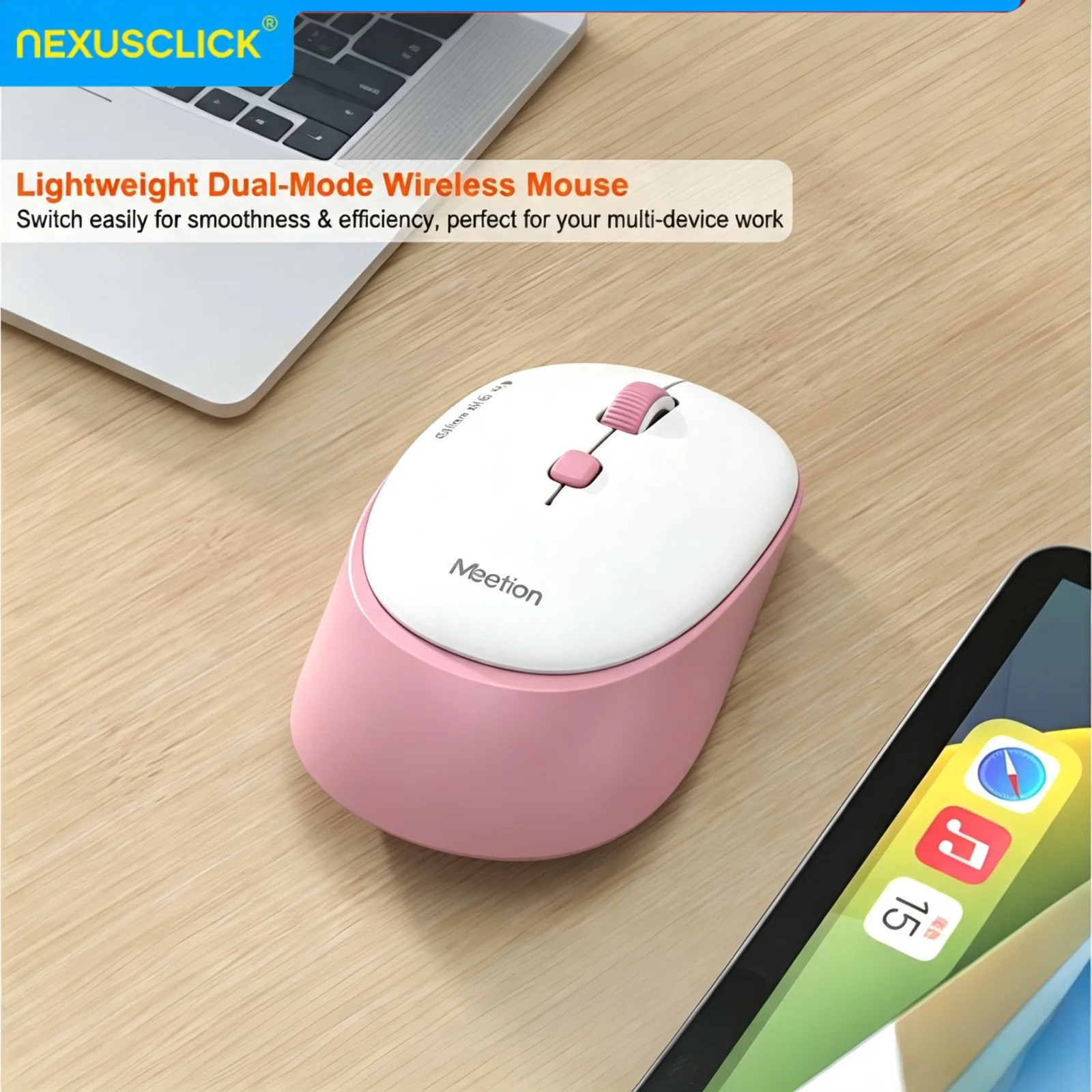 NexusClick Durable Wireless Mouse,Dual Mode Silent 3‑Million‑Clicks,Type‑C Rechargeable Adjustable 3200 DPI Mouse for PC Laptop