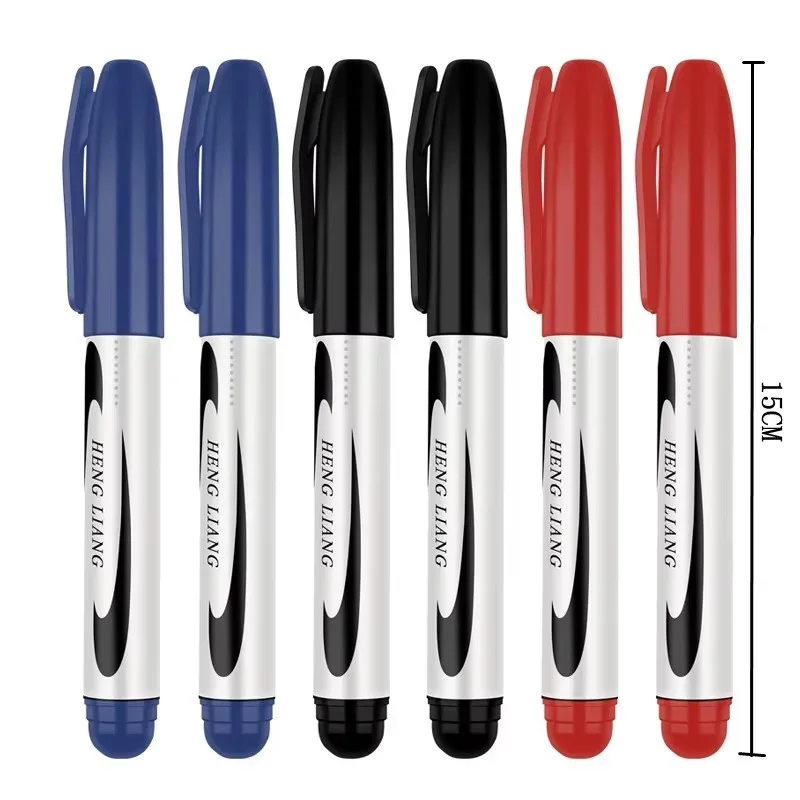 3/6Pcs/Set Black Permanent Oil Marker Pen Token Pens for Paper Metal Glass Marking Pen Office School Supplies Large Capacity Pen