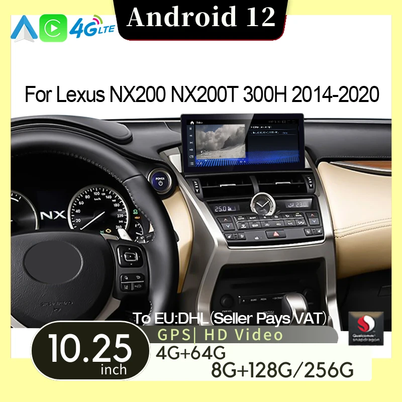 

Автомобильная Автомагнитола CarPlay для Lexus NX NX200 NX200T 300H 2014-2021 Qualcomm 10,25 дюймов Android 12 мультимедийный плеер стерео экран 4G