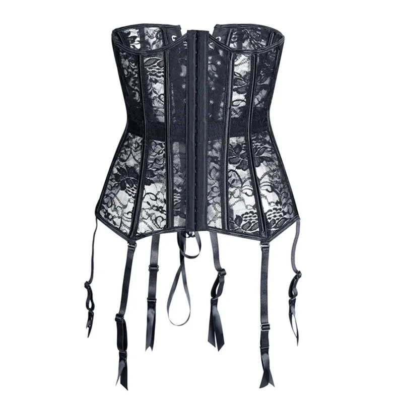 Hot Sexy Corselet Latex Waist Corsets Cincher Women Black Floral Lace Sexy Underbust Corset Bustier Gothic Clothing Plus Size