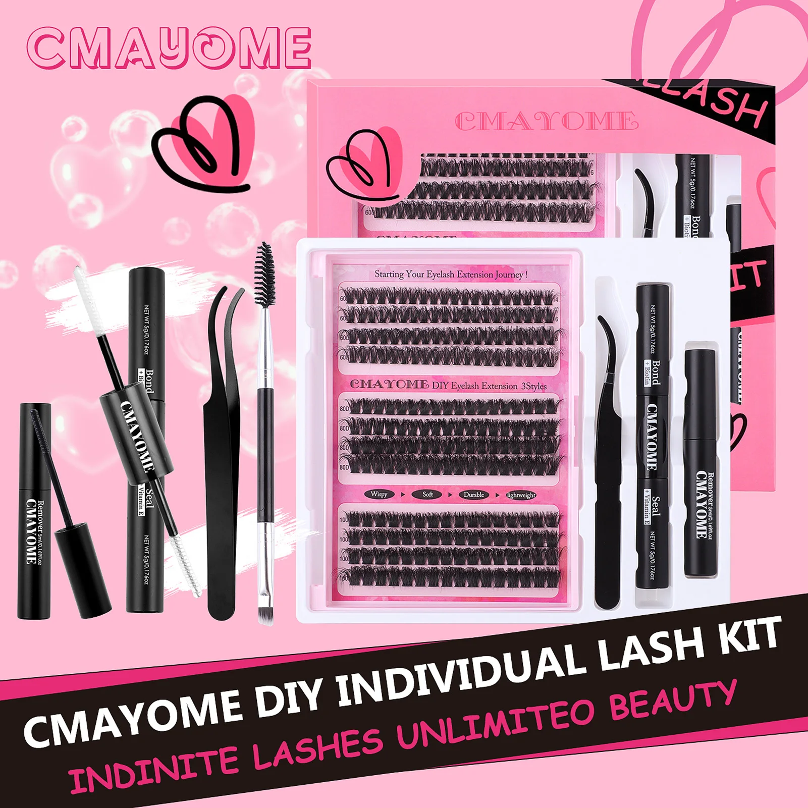 D Curl Individual Lashes Clusters Kit de cílios individuais com vedação e pinça ideal para cosplay e festas à fantasia