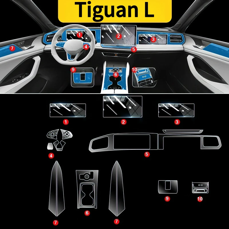 

For Volkswagen Tiguan L Pro 24-25 interior protection Dashboard Multimedia GPS Transparent Scratch-Resistant Film Modificatio