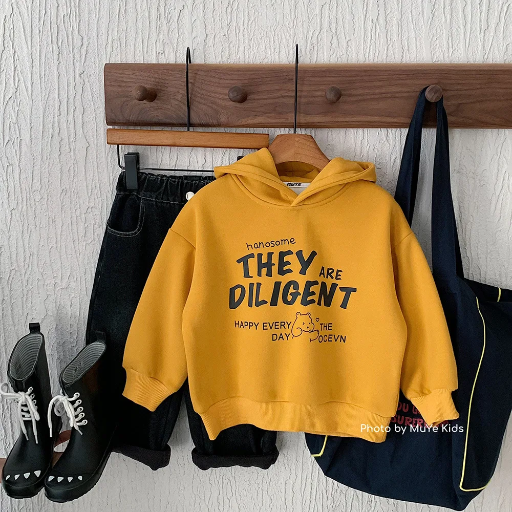 

Детский свитшот UNITIM для маленьких мальчиков, утепленные толстовки с капюшоном и буквенным принтом для маленьких мальчиков, новые зимние пуловеры для маленьких мальчиков