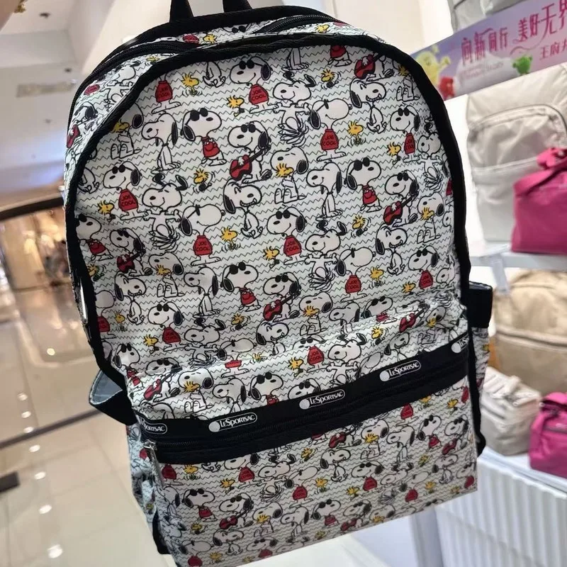 Kawaii Snoopy Print Backpack Large Capacity Double Layer Casual Daypack Travel Shoulder Bag For Men Women