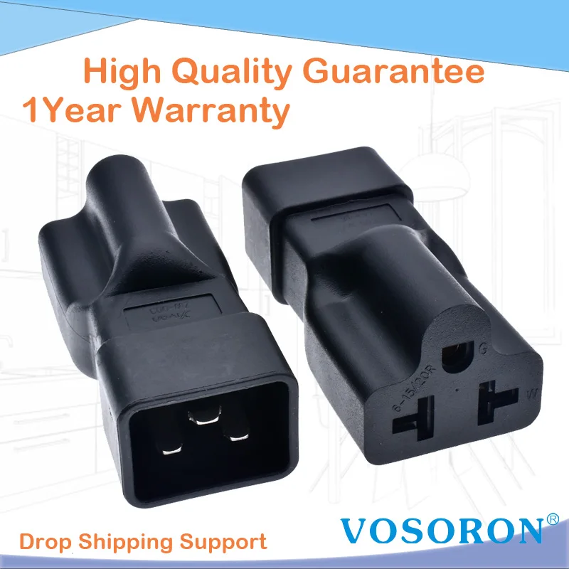 [4-in-1] 16 Amp Household AC Plug to 20 Amp T Blade Adapter,IEC 320 C20 to 5-15R/ 5-20R /6-15R/6-20R, 4 in 1 AC Power Adapter