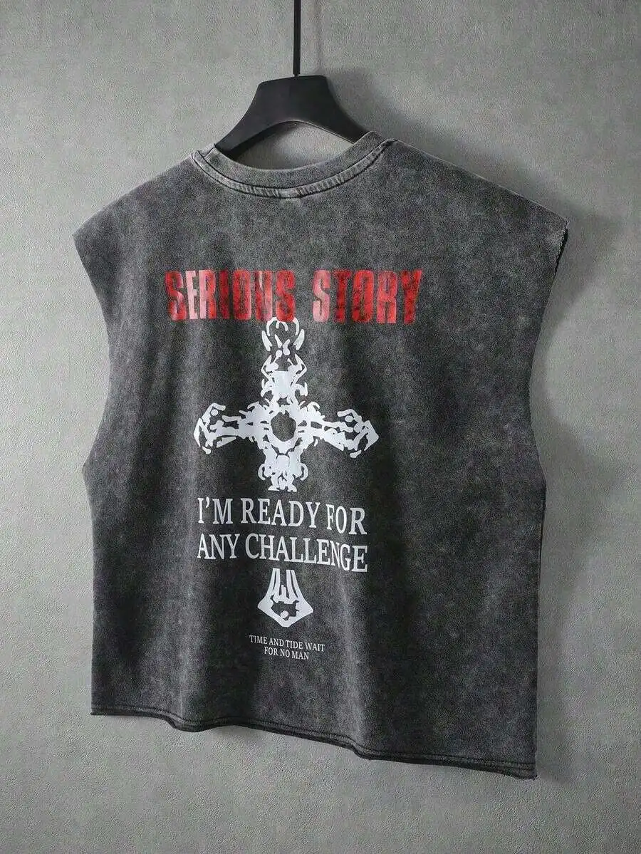 

Mens Sleeveless Tank Top With Letter And Cross Graphic Print Casual Muscle Tee