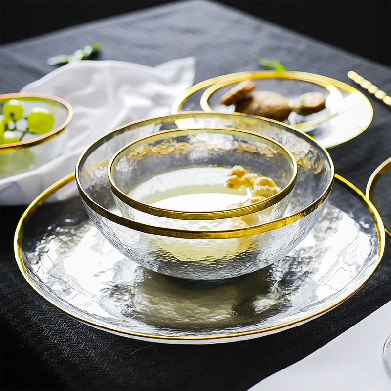 Nordic Phnom Penh Fruit Plate Western Dinner Plate Japanese Creative Set Glass Bowl Plate Home Simple Shallow Flat Plate