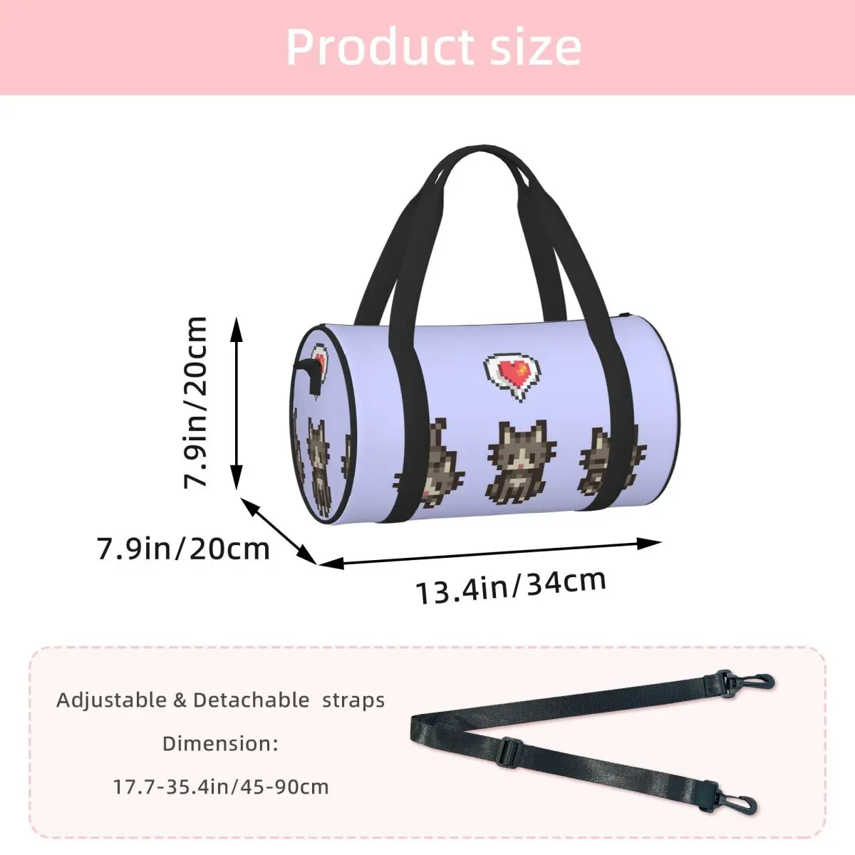 Stardew Valley GreyGray Cat Luggage Bag Multi-Functional Duffle Tote Bag Handbags Gym Bags Fitness Bag for Boys Girls
