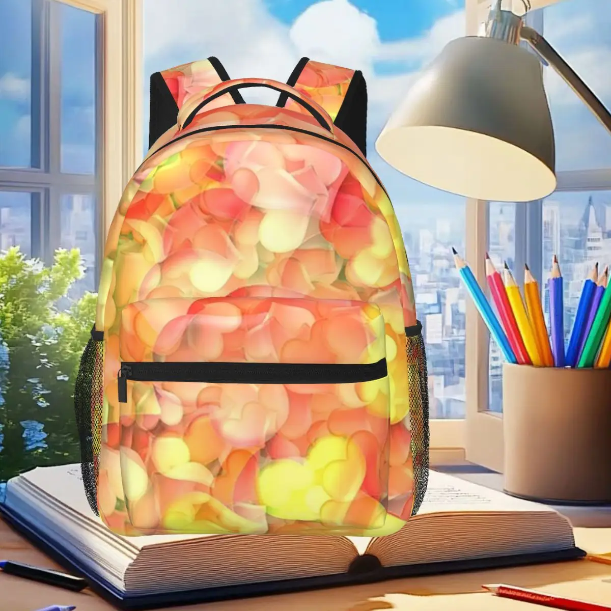 

Flowery Hearts Student Backpack School Bag Hiking Travel Daypack for Men Women Fashion Bookbag Shoulder Bags