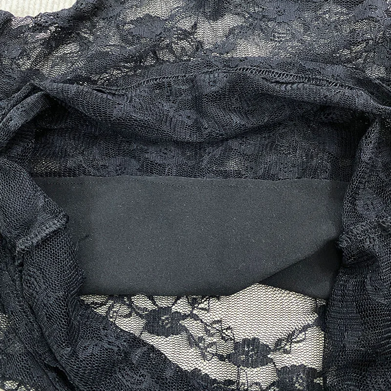 الفرنسية الشارع أناقة الإناث شبكة تول منظور الدبابات الأعلى 2025 مثير الدانتيل الأزهار أكمام جولة الرقبة بلون سترة مثيرة #6