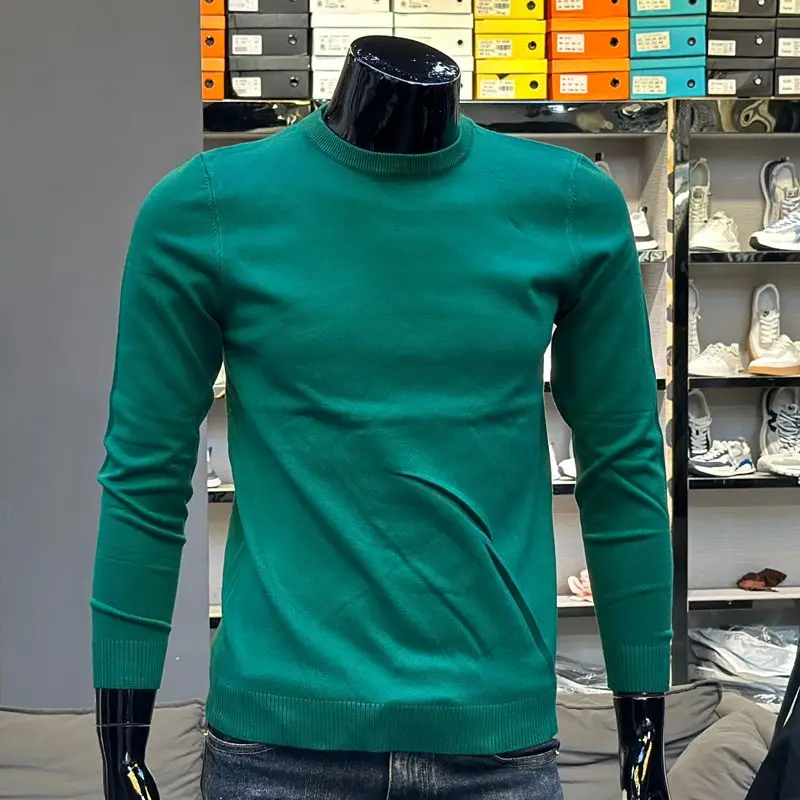 

Men's Slim Fit round Ne Knitwear Pure Color Sweater Soft Cotton Long Sve Casual Inner Wear Autumn Winter Thin Yarn irt