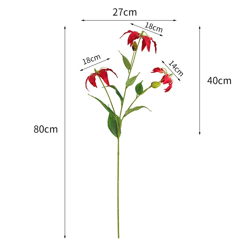 1 PCS 80cm High Quality 3 Flower heads Artificial Gloriosa Superba Lily Silk Flowers Wedding Home Decor Gift F930