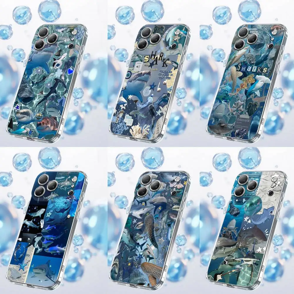 

Phone Case For iPhone 17,16,15,14,13,12,11 Plus,Pro,Max,Plus,E,SE4,Air,Mini Transparent Ocean Sea Shark Collage Cover