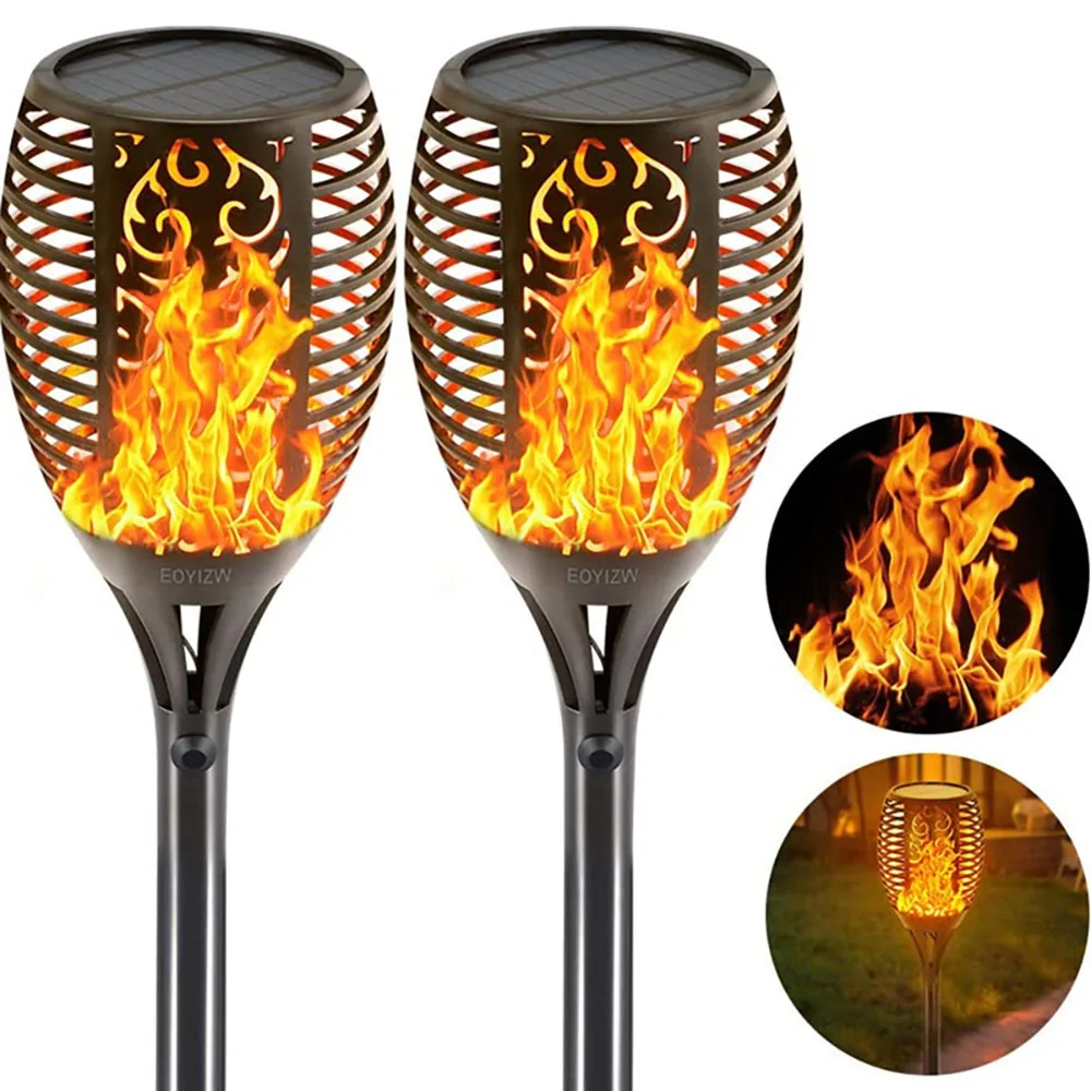 

2Pcs Garden Solar LED Light Imitation Flame Lawn Lamp Outdoor Solar Rechargeable Lamp Waterproof Palace Yard Lantern Decoration