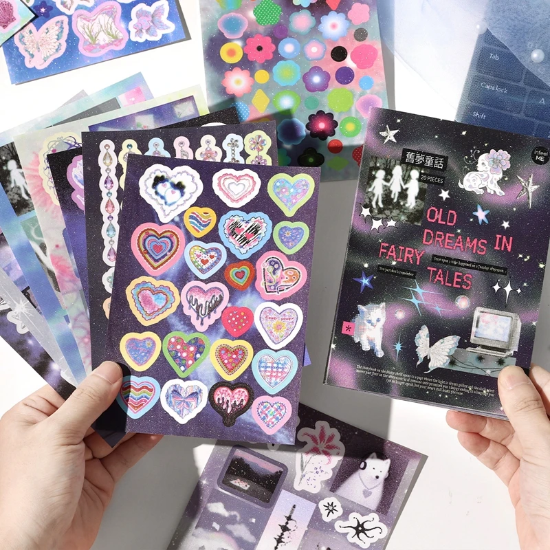 20 Pages Ins Cute Faded Paradise Series Cut Film Sticker Book Journal Handbook Scrapbook DIY Phone Case Decoration Sticker Gift