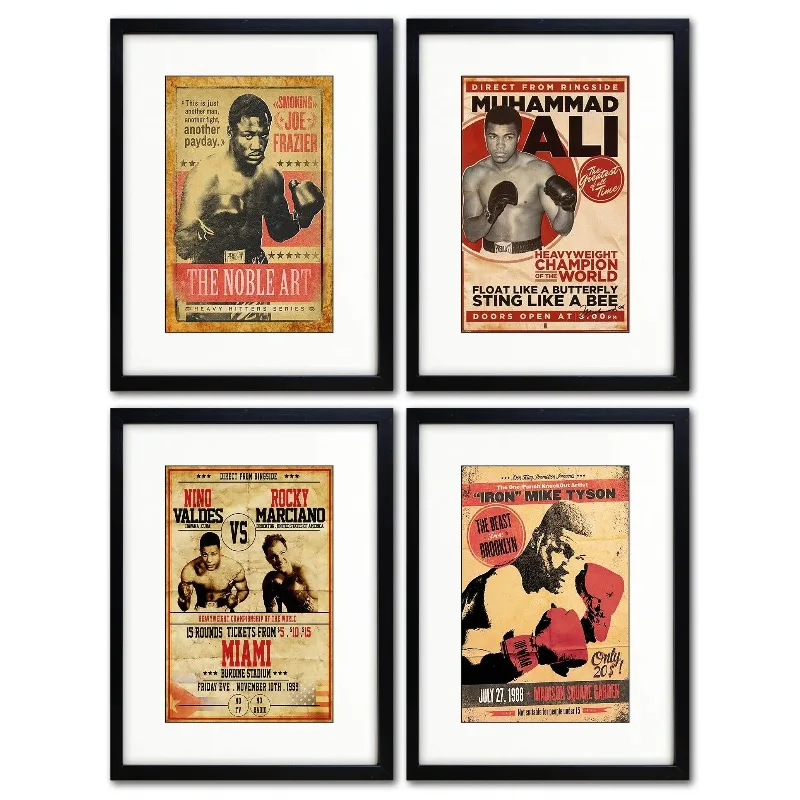 Vintage Boxing Poster Retro Characters Canvas Art Print Wall Decor Vintage Athlete Fighter Picture for Man Cave Gym Living Room