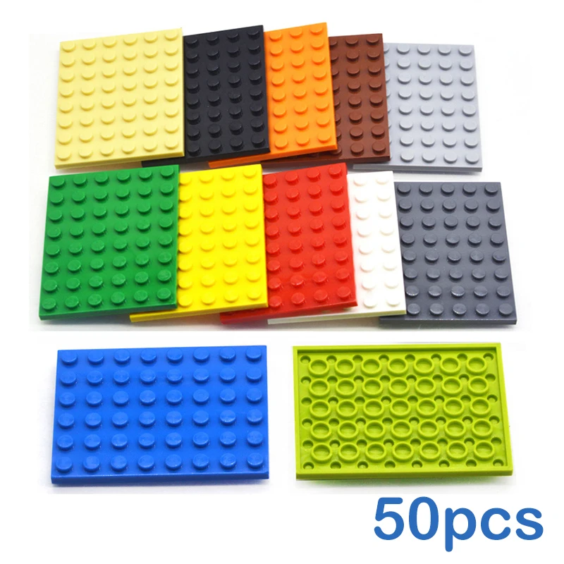 Blocos de construção diy, 50 peças, 6x8 pontos, 12 cores educacional tamanho criativo compatível com 3036 brinquedos para crianças, tijolos de figuras finas