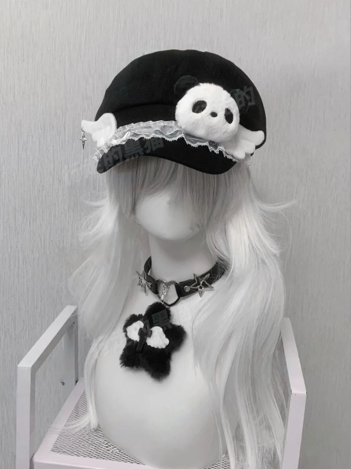 Y2k Harajuku Girl Oryginalna Subkultura Panda/Pies Anielskie Skrzydła Koronkowy Beret Śliczne Ośmiokątne Czapki dla Dziewczynki Lolita