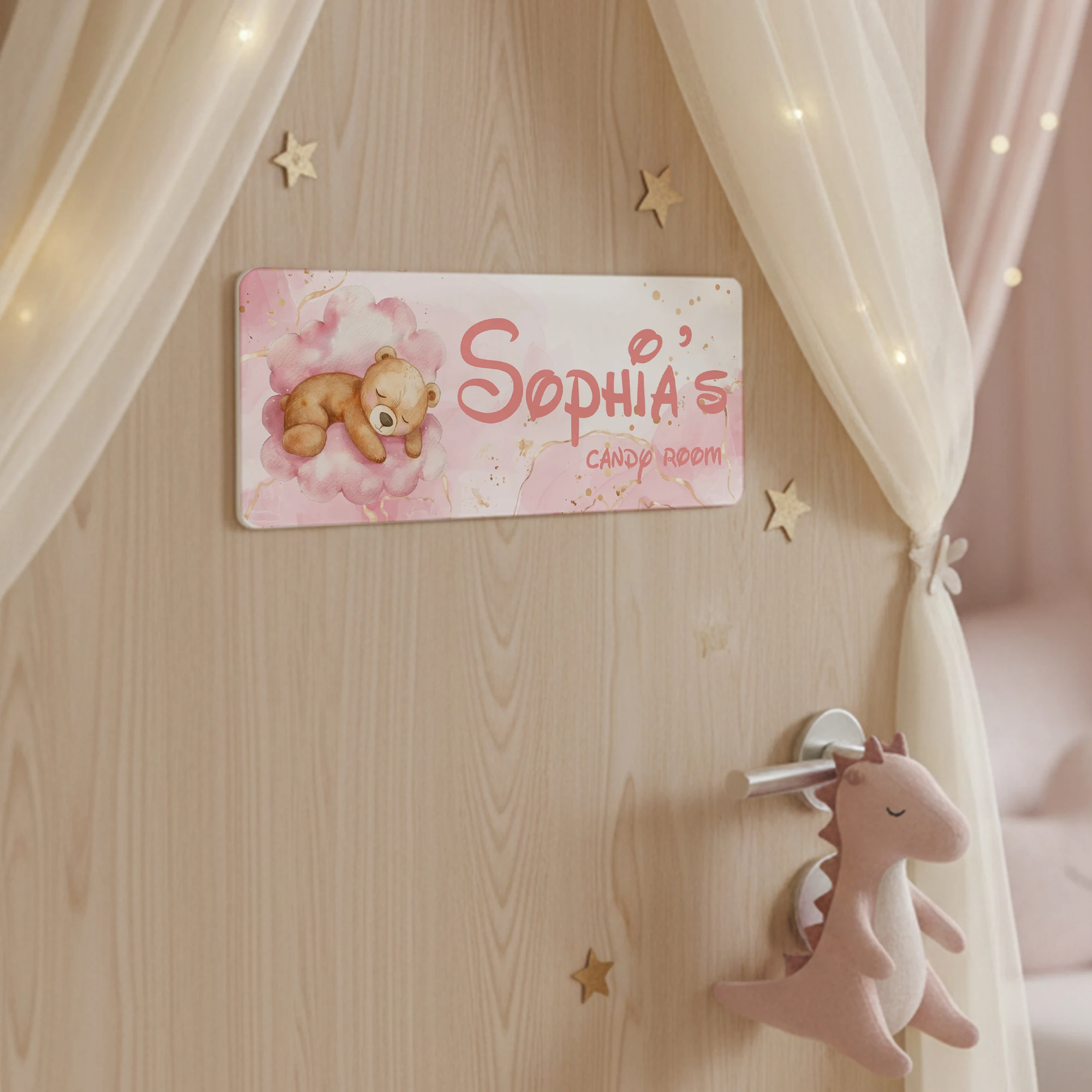 1pc Custom Bear Name/Text Acrylic Plate Sign Plaque for Bedroom, Door Wall Nursery Playroom Living Room Boy Home Decor Gift