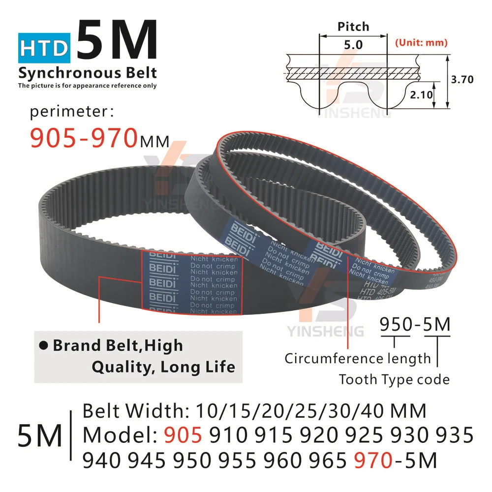 HTD 5M Timing Belt Perimeter 905 To 970MM Model 905-5M 910-5M 915-5M 920-5M 925-5M 930-5M 935-5M 940-5M To 970-5M CNC 3D Printer