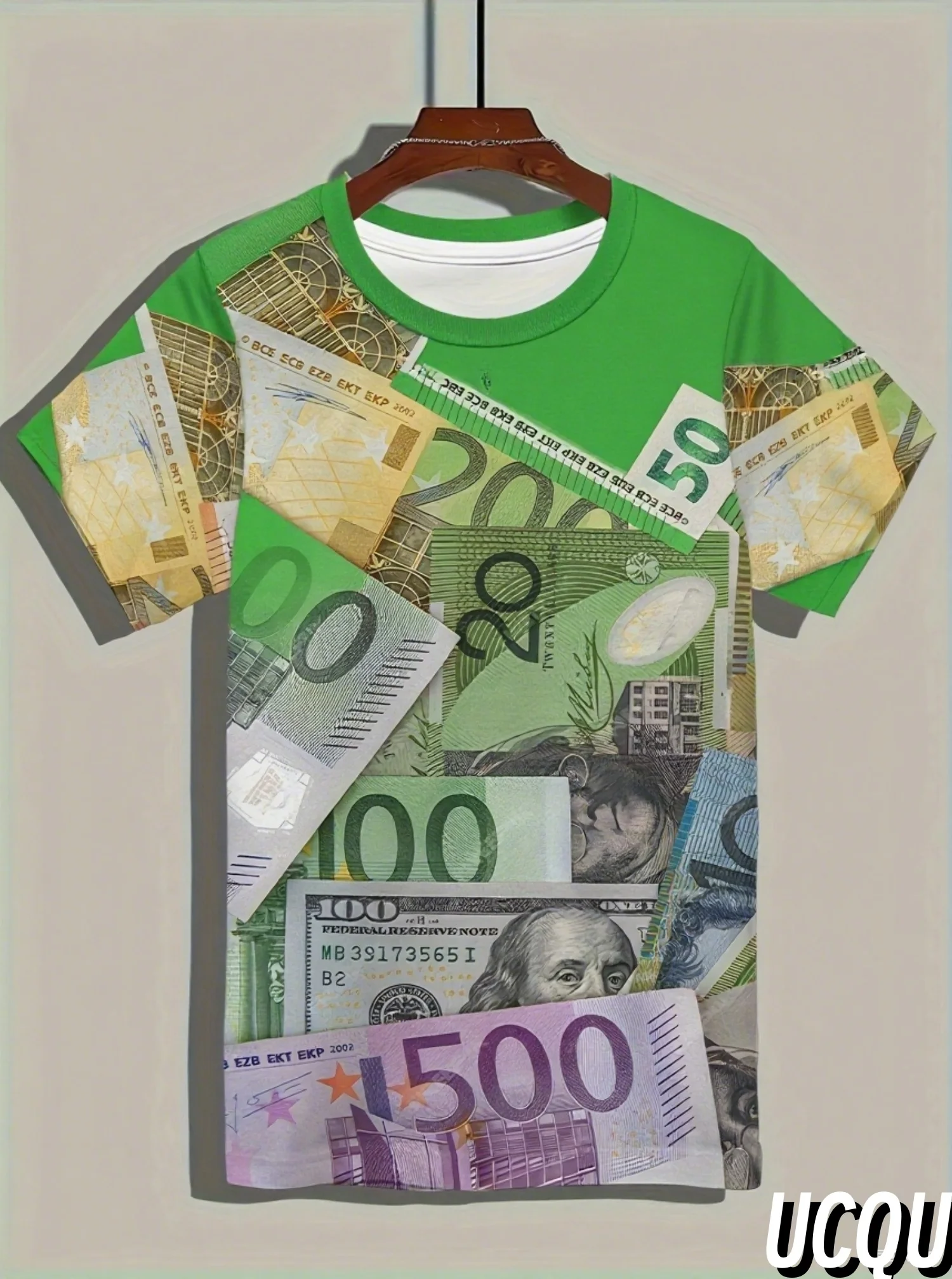 Casual Money currency bill Print T-Shirt Short Sleeve Sports Men's T-Shirt Unisex Casual Daily Wear Summer Men's Racing T-Shirt