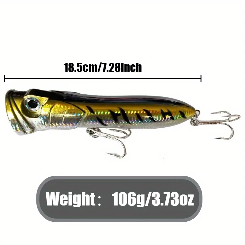 Riesiger Popper-Oberflächenköder - 7,28 Zoll/106g Hochleistungs-Salzwasser-Angelköder mit realistischem Popping/Plug-Effekt - Weitwurf für Barsch – Detail 5