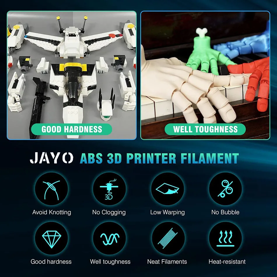 JAYO ABS-Filament, 5 Rollen ABS-3D-Filament, 1,75 mm, 1 kg, 3D-Drucker-Filament für FDM-3D-Drucker und 3D-Stift, sehr widerstandsfähig, langlebig – Detail 2