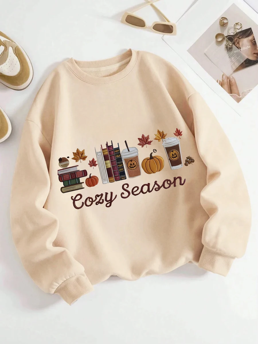 

Толстовка с круглым вырезом и длинным рукавом с принтом, повседневная, теплая, стильная, с индивидуальным узором, тяжелая вес (вес ткани 220–320 г/м2)