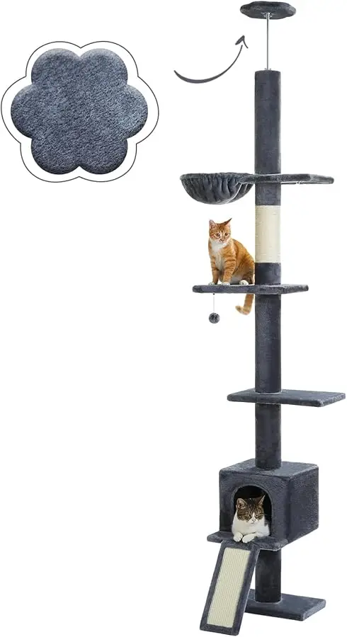 

PEQULTI Cat Tree Floor to Ceiling, Tall Cat Tower, Adjustable Height (83''-108'') 5 Tiers Climbing Tree for Indoor Cats with Cat
