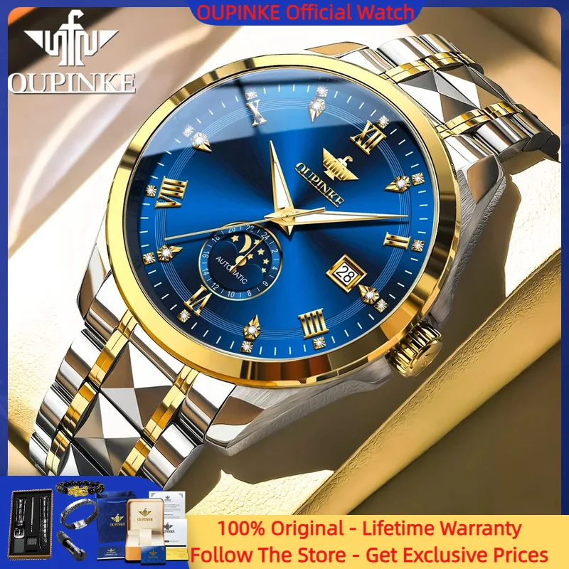 

OUPINKE 3265 Men Watch Top Brand Sapphire Mirror Calendar Moon Phase Waterproof Watch Original Luxury Automatic Mechanical Watch