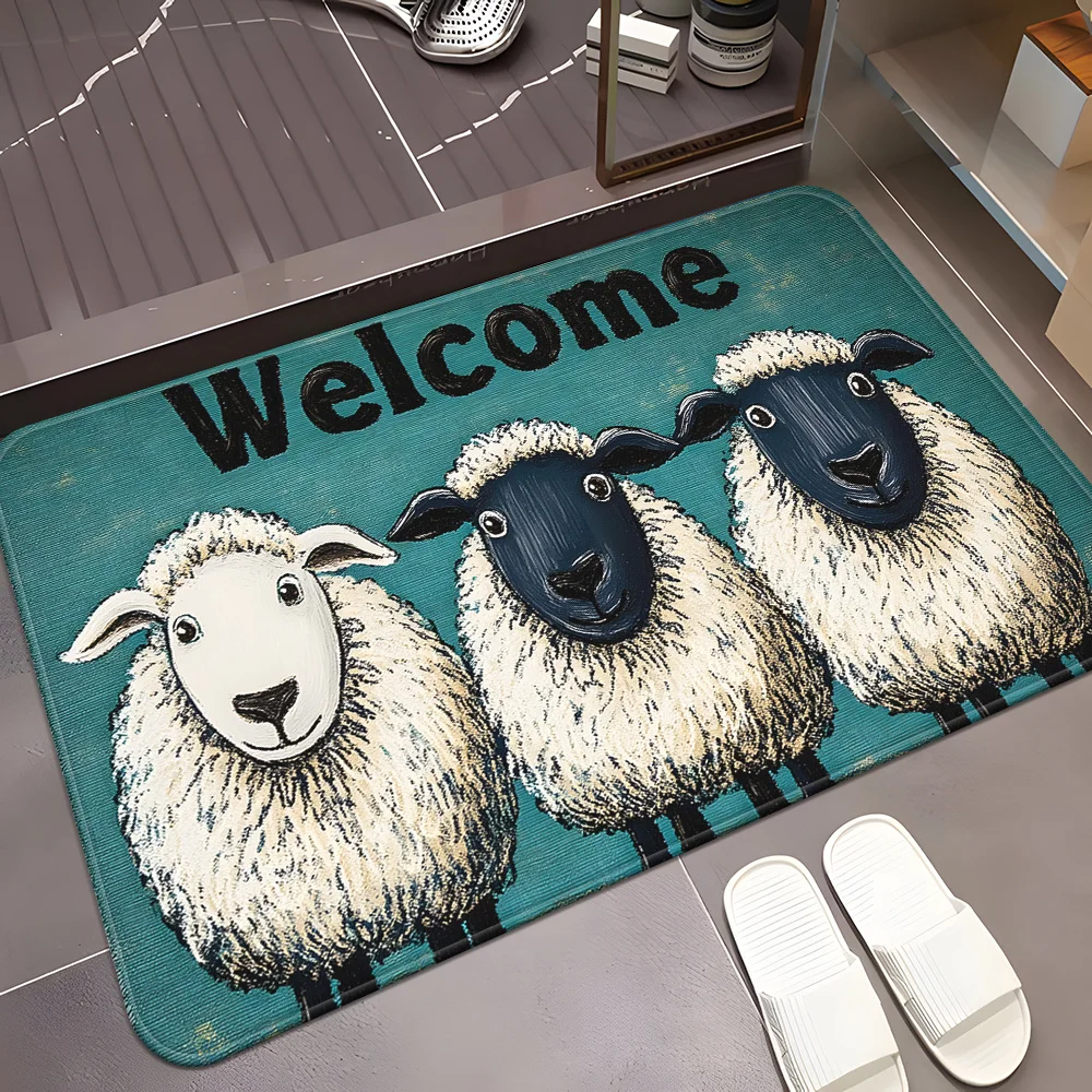 Cute Genuine Lamb Welcome Home Floor Mat Anti-slip Area Rug for Bedroom Living Room Hallway Balcony Bathroom Home Decoration
