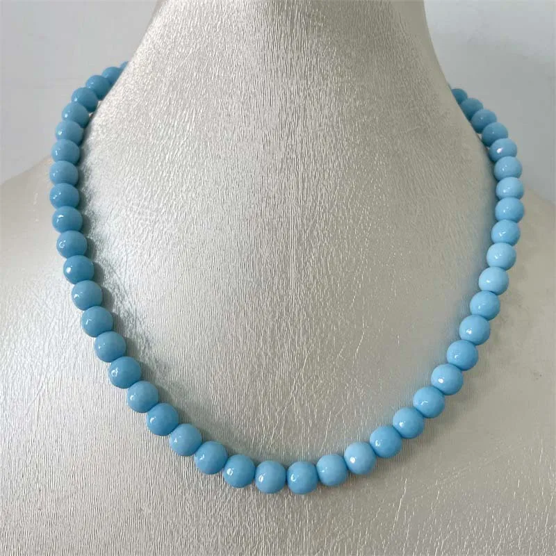 

8MM Faceted Miami Blue Jades Necklace Delicate 2023 New Choker Beads Chain Goth Chocker Jewelry Pendant Collar For Woman Gift