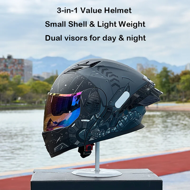 

Модульный мотоциклетный шлем NBTK Space Stars 3 в 1, легкий, с Bluetooth, двойным визором, одобренный DOT, для мотоциклов