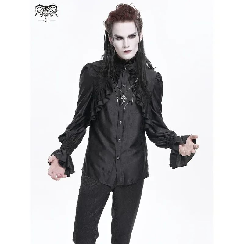 Men Dark Goth Long Sleeve Turtleneck Lace Shirt SHT1 2401/02 Gothic Punk Streetwear Fashion Top