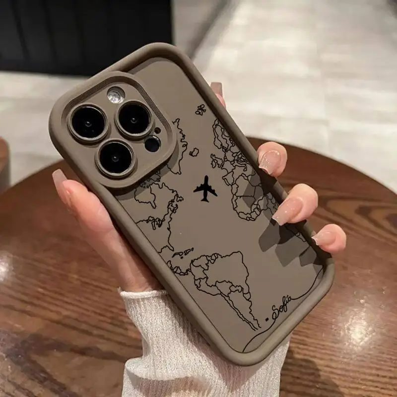 phone cases for Apple iPhone 15 13 14 12 11 Pro Max XS 7 XR 14Plus 8 X Angel Eye Ladder funda Cover Planes World Map Travel Line