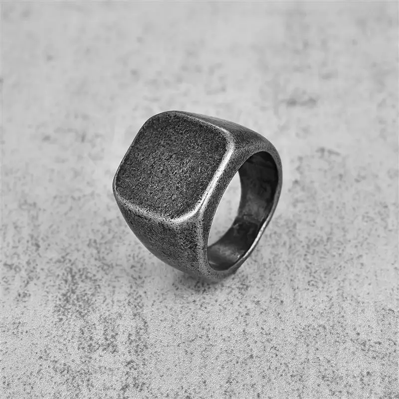 Vintage Steel Ring Square Flat Top 316L Titanium Steel Blank Plain Men Ring Personality Jewelry Smooth Surface for Friend Gift