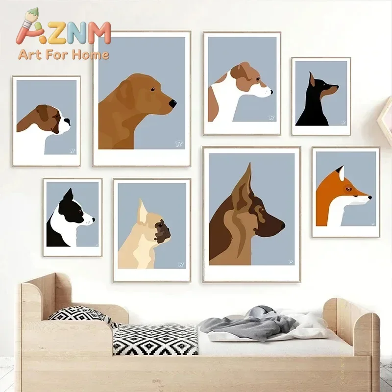 AZNM Minimalist Dog Breed Canvas Wall Art Doberman Beagle Border Collie Side Profile Portrait Print Unframed Canvas Poster for P