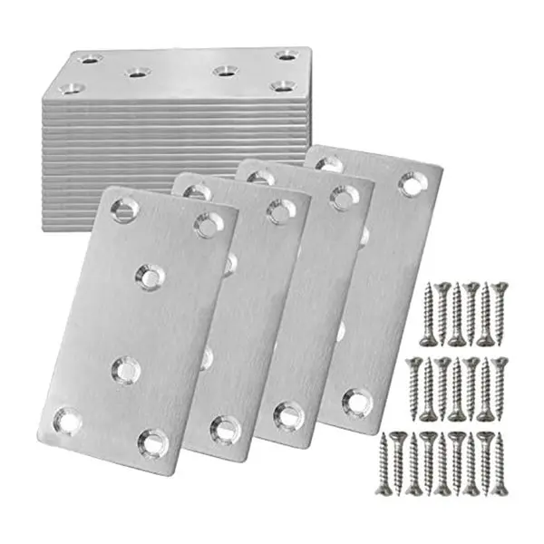 1/10x Stainless Steel Straight Bracket 6 Hole Metal Flat Repair Plate with Screw Wooden Flat Plate Angle Code Furniture Fastener