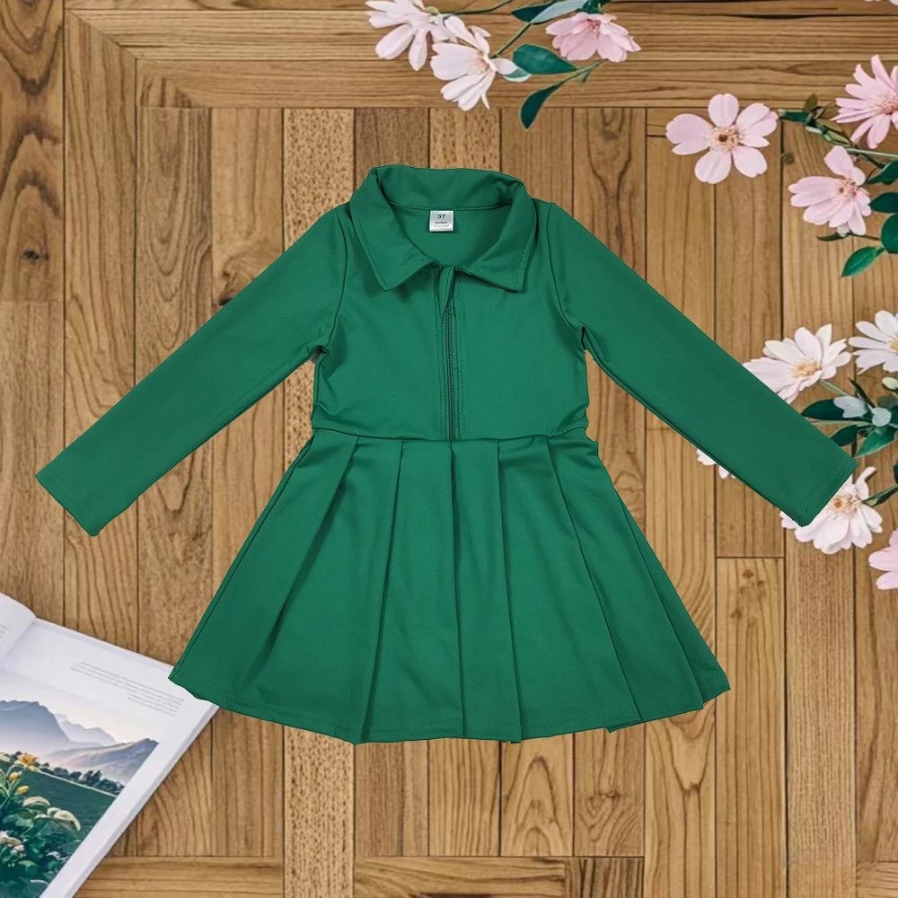 

9.10 летние платья для маленьких девочек, зеленые платья с длинными рукавами и молнией для йоги, спортивные платья длиной до колена для маленьких девочек