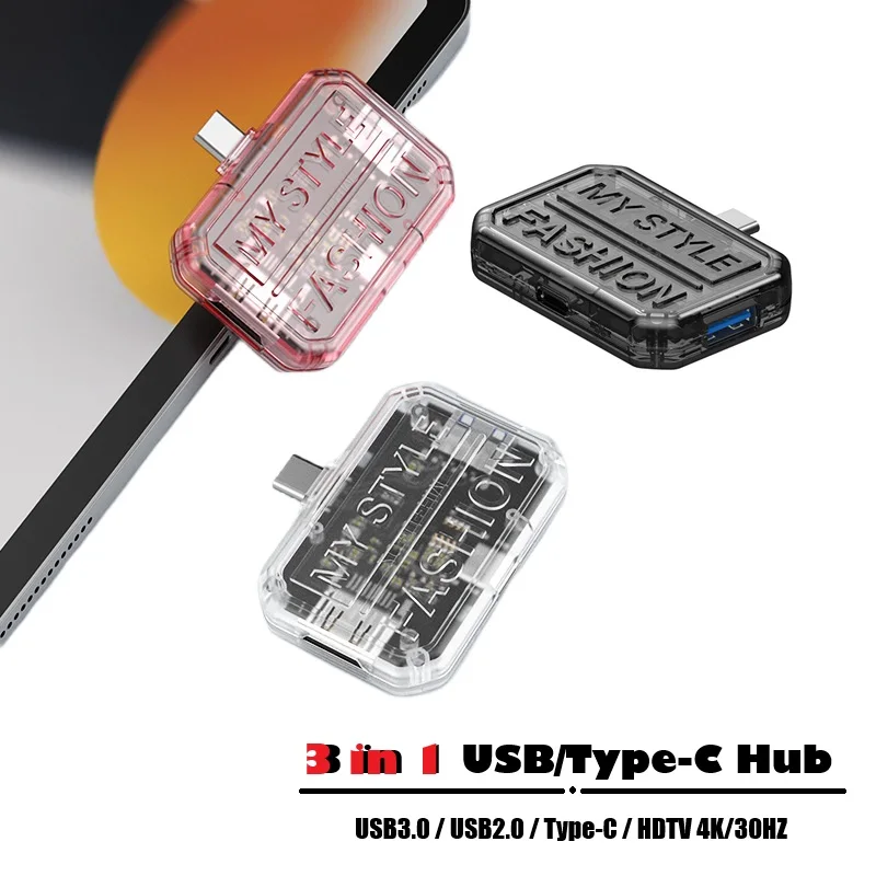 

Док-концентратор 3 в 1, многопортовый Type-C USB 3.0, HDMI-совместимый прозрачный стильный адаптер-концентратор для MacBook pro Air ipad